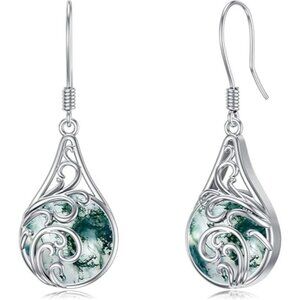 Filigree Moss Agate Celtic Knot Filigree 925 Silver Infinity Earrings